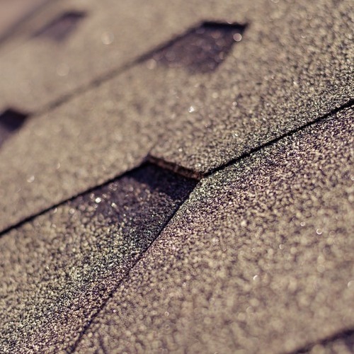 close-up of brown roofing shingles