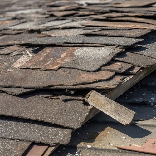 close-up of damaged shingles